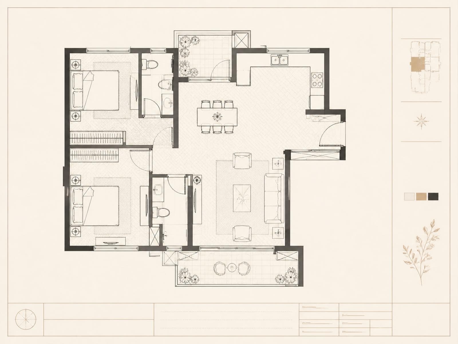 Illustrative 2BHK floor plan, demo presentation
